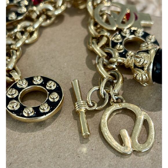 RARE St. John Signature Emblem Charm Bracelet Toggle Runway Gold +BONUS Earrings - Picture 3 of 9
